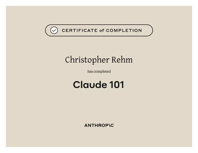 Certificate: Claude 101