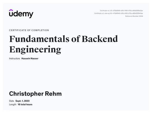 Certificate: Fundamentals of Backend Engineering
