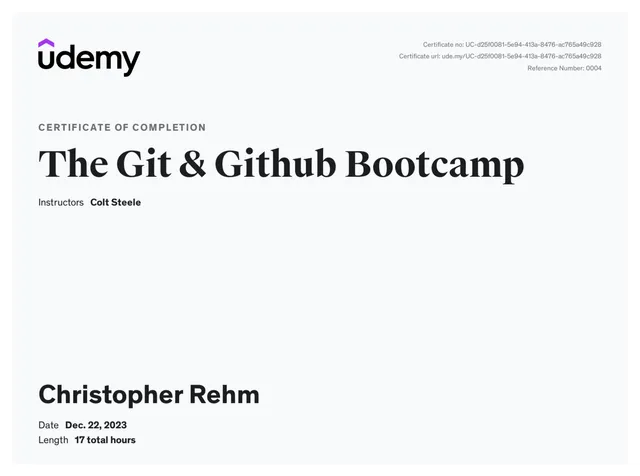Certificate: The Git & Github Bootcamp