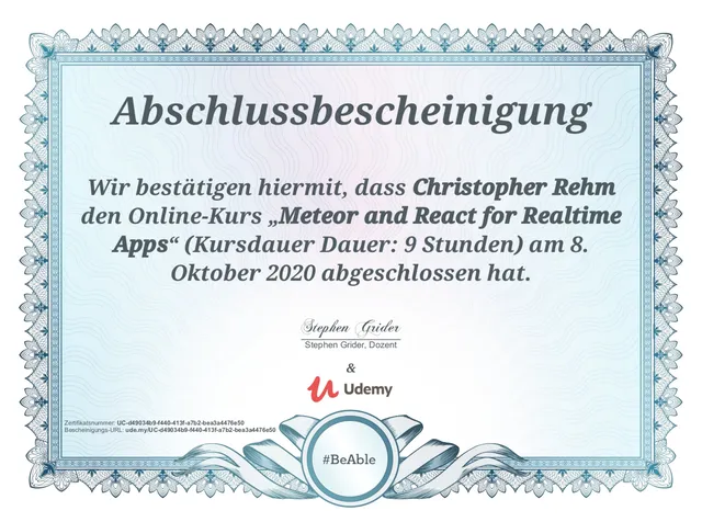 Certificate: Meteor and React for Realtime Apps